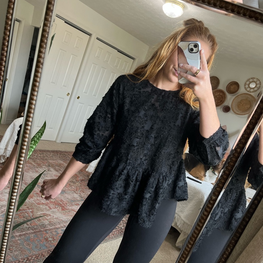 Alter’d State NWTs Black Sheer Blouse w/ Back Bow